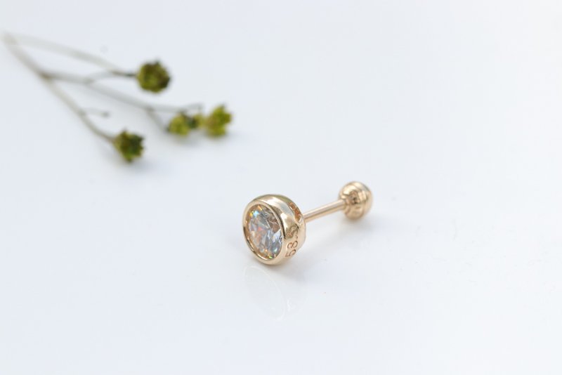 14K 圓鑽鎖珠耳環(7mm)(單個)耳骨 耳窩 不退色 - 耳環/耳夾/耳骨夾 - 貴金屬 金色
