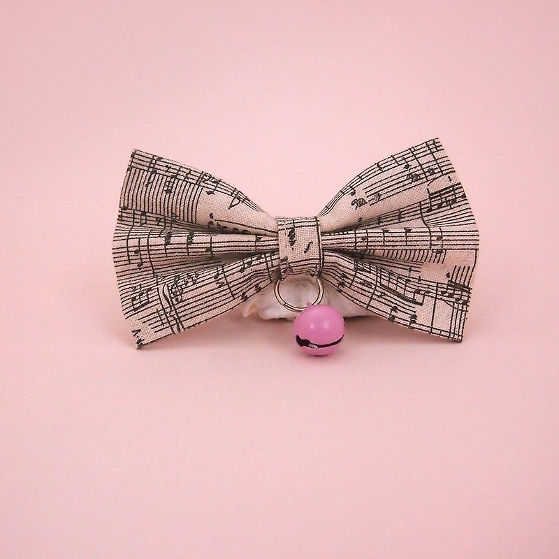 Musical score bow pet decoration collar - Collars & Leashes - Cotton & Hemp White