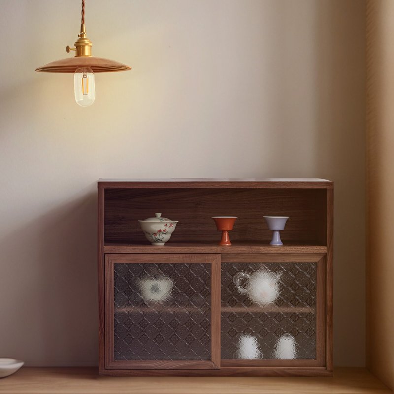 Taisho beautiful log table sliding door storage cabinet handmade by craftsmen North American black walnut 936NS - Storage - Wood Brown