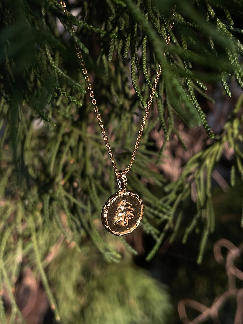 Fir Tree Coin-Gold Original Metalworking Necklace Sterling Silver Gold Plated - สร้อยคอ - เงินแท้ สีทอง