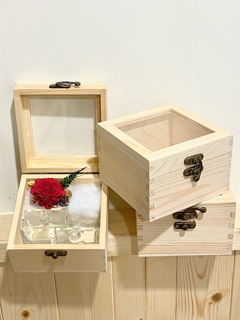 12x12x8cm Empty Wooden Box-Eternal Flower Wooden Box Wooden Packaging Box Retro Transparent Cover Jewelry Solid Wood Storage - อื่นๆ - ไม้ 