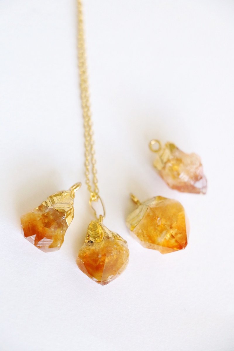 Citrine necklace - natural crystal necklace 18k gold plated necklace - Necklaces - Gemstone Orange