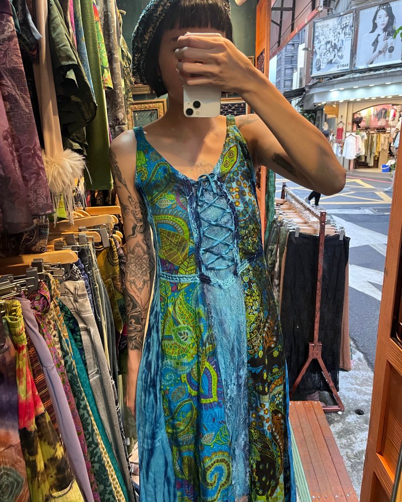 喜迎瑤 尼泊爾 植物染 連身裙 洋裝 蕾絲 拼接裙 嬉皮 民族風 - 洋裝/連身裙 - 其他材質 紫色