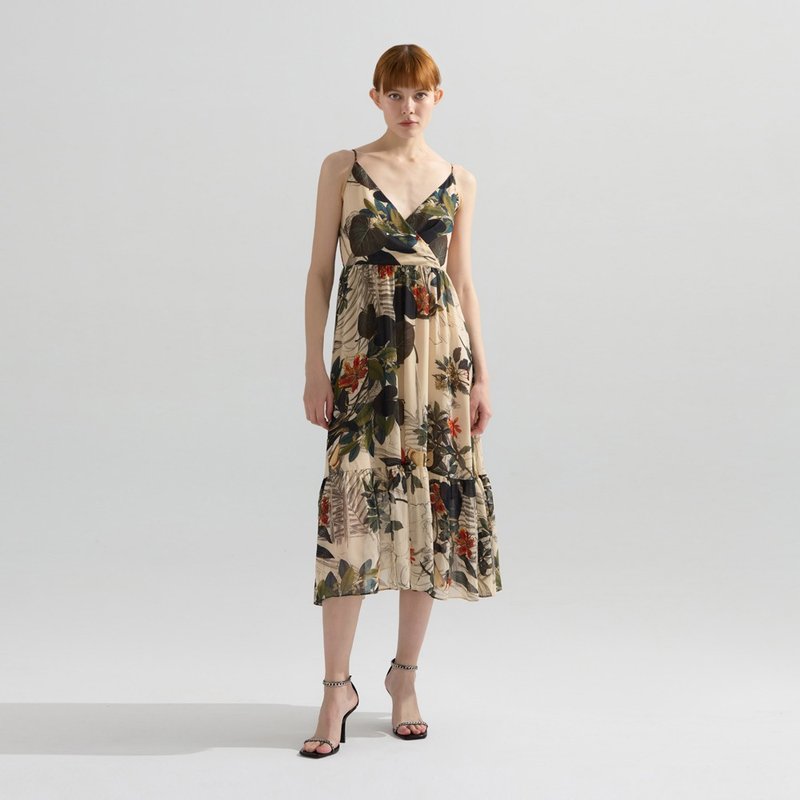 AVVJOY | Tropical printed chiffon spaghetti-shoulder dress - ชุดเดรส - วัสดุอื่นๆ 