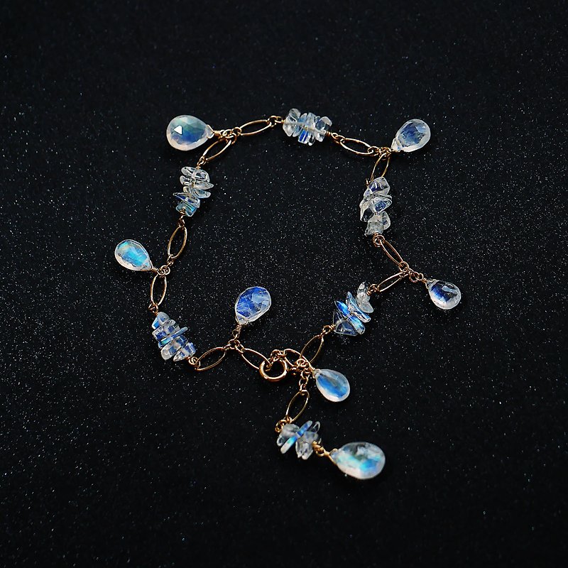 Goddess Moonstone Water Drop Full Bracelet Multi-Gemstone Glare 14K Customized Gift Christmas - Bracelets - Gemstone White