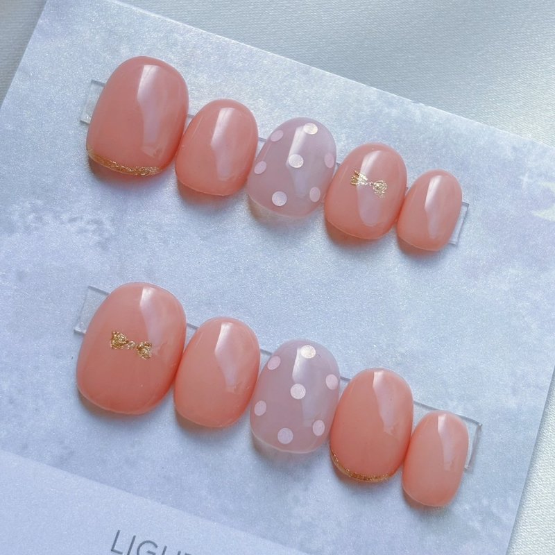 Orange soda bow nail patches/wearable nails/customized nail patches - ยาทาเล็บ - วัสดุอื่นๆ สีส้ม