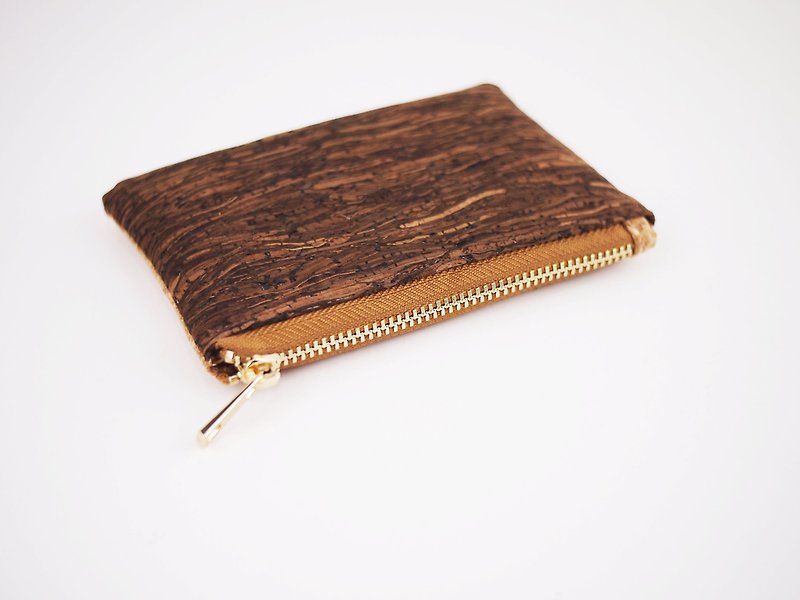 Paralife cork/wood grain cork large coin purse (custom size, name embroidered) - กระเป๋าใส่เหรียญ - ไม้ก๊อก สีนำ้ตาล