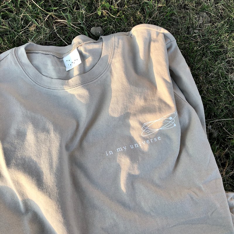 Universe/khaki/cotton linen short-sleeved top - Women's T-Shirts - Cotton & Hemp Khaki