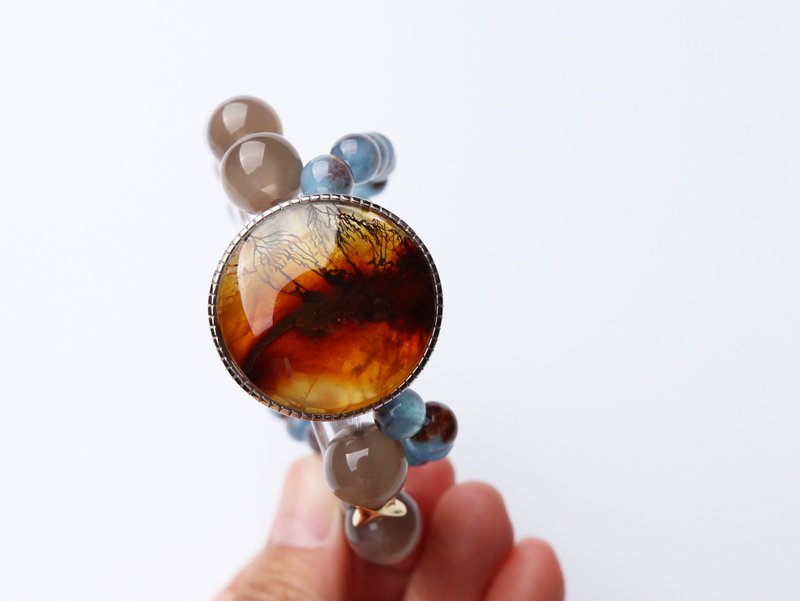 沙漠湖泊 小樹膠花原創設計款手鍊 天然水晶 島嶼海藍寶 銀月光 - 手鍊/手環 - 水晶 多色