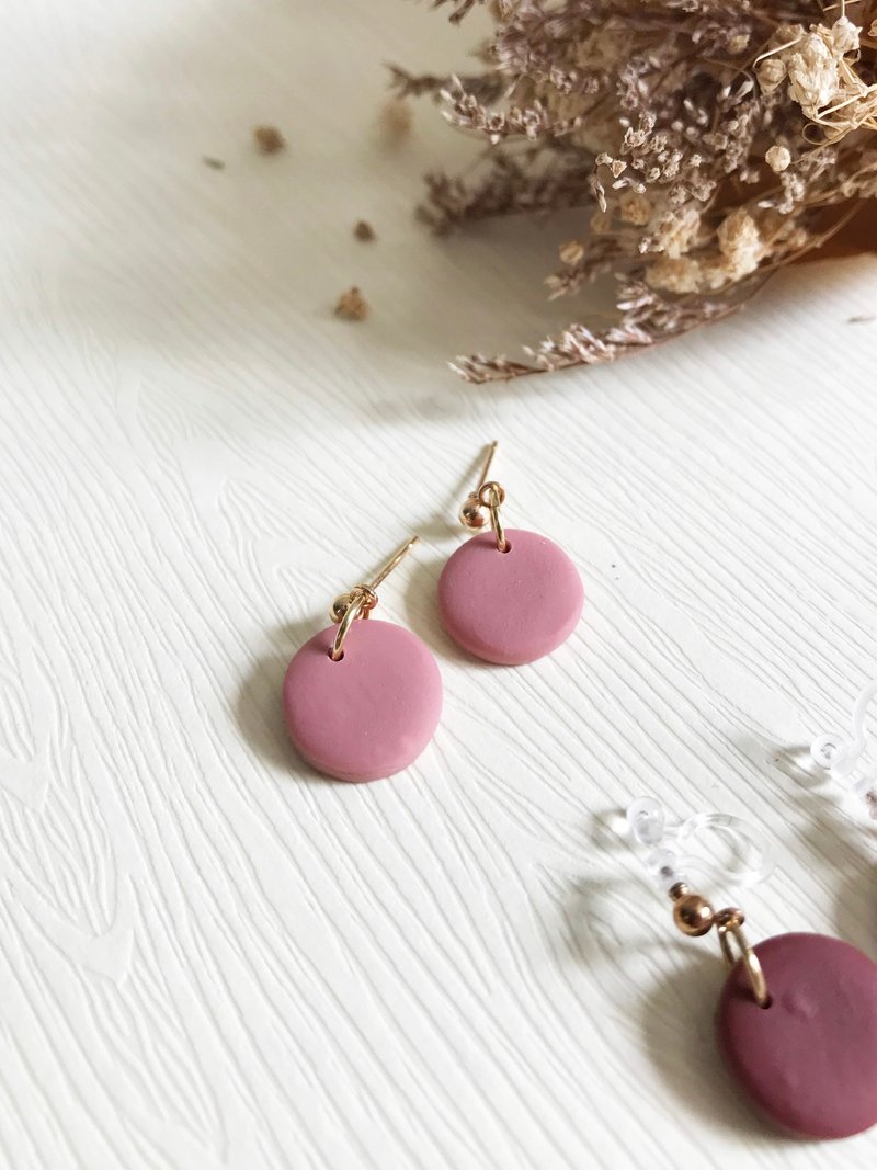 Dry rose / matte soft clay earrings handmade - Earrings & Clip-ons - Clay Pink