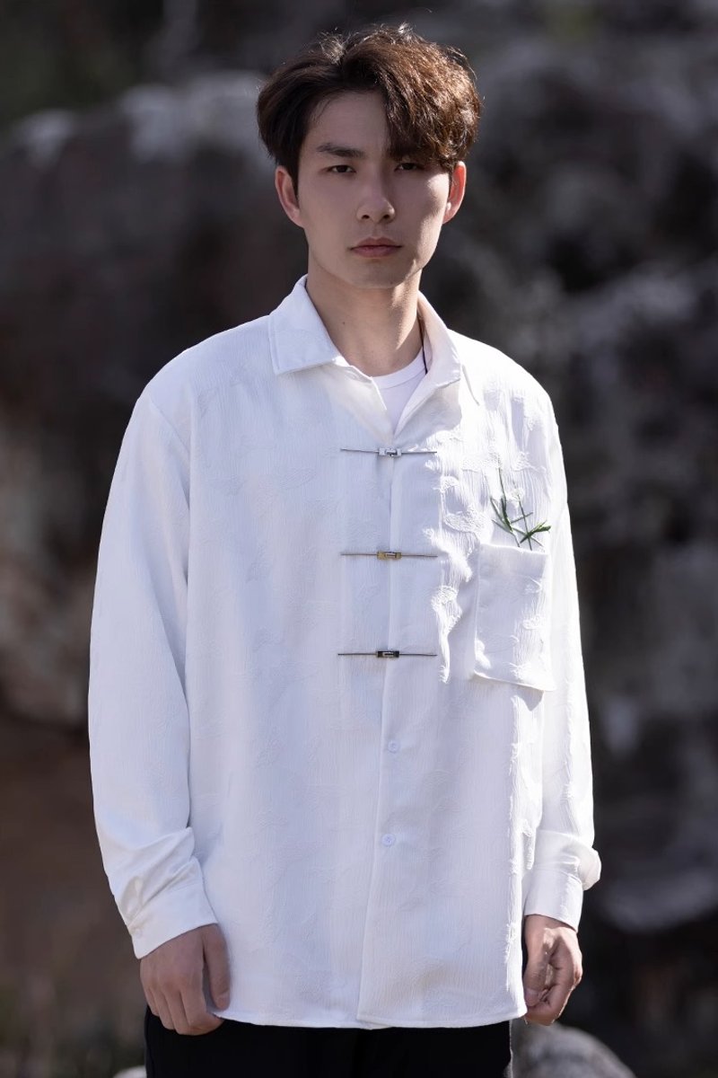 中式復古 極簡盤扣寬鬆襯衫 - 男襯衫/休閒襯衫 - 其他材質 多色