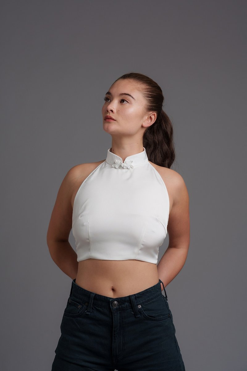 Qipao Halter Crop Top (White) - Qipao - Other Materials White