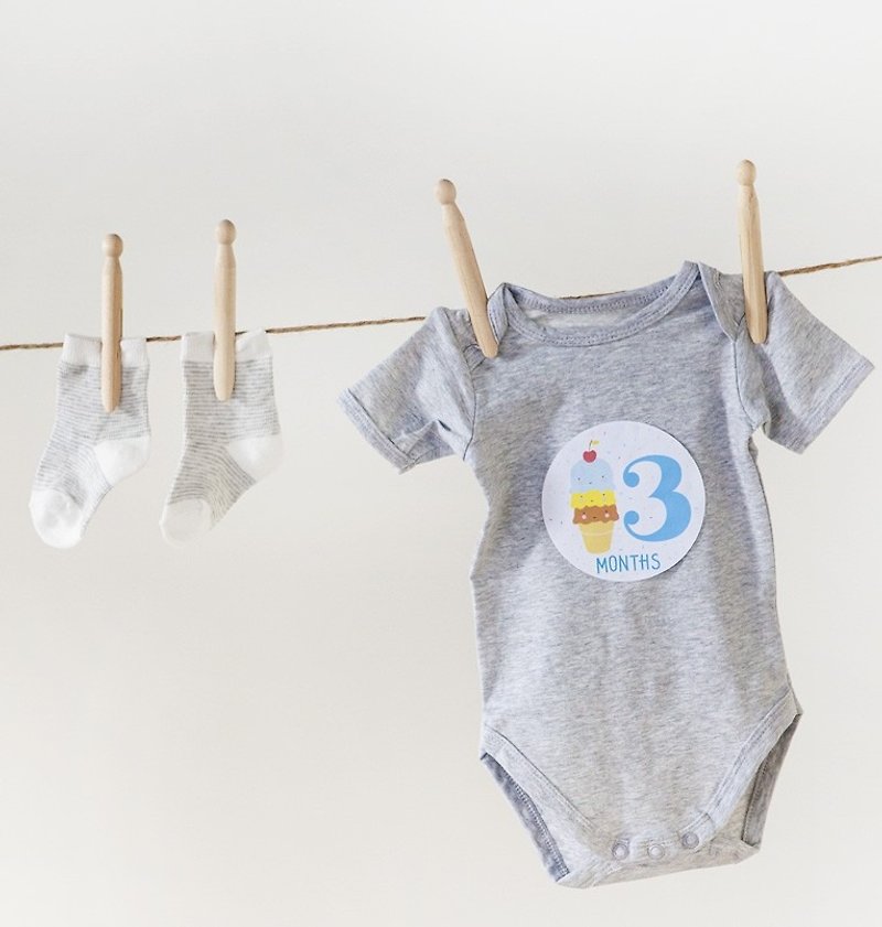 オランダ|リトルラブリー会社❤北欧ヶ月の赤ちゃんのステッカー - 青古典的な赤ん坊 - 出産祝い用贈物 - 紙 多色