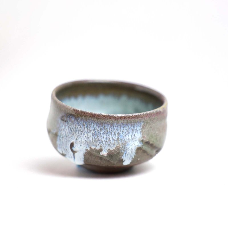 明芽窯 l 柴燒灰釉杯 茶杯 水藍 銅紅 冰裂 流釉 陶杯 蒐藏品 H6 - 茶壺/茶杯/茶具 - 陶 藍色