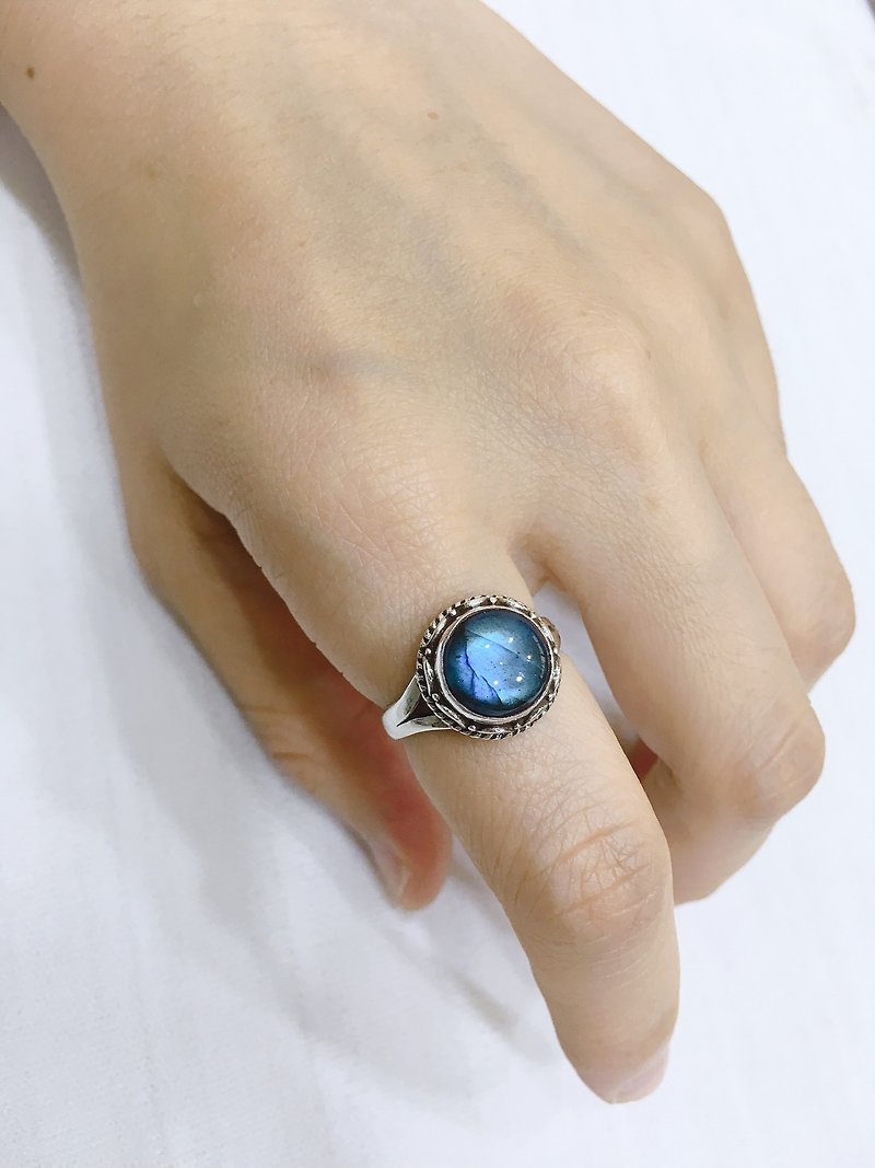 拉長石 戒指 戒指 尼泊爾 手工製 925純銀 - 戒指 - 半寶石 