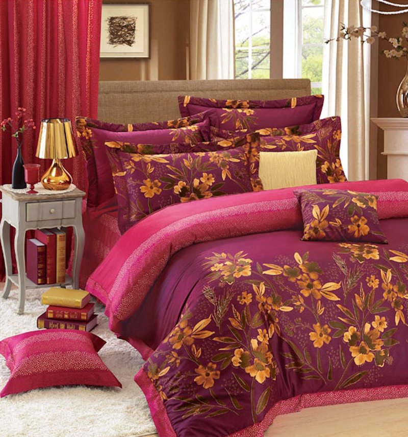 【R839 流金歲月】100% 60支精梳棉 七件式全套組 - 寢具/床包 - 棉．麻 紅色