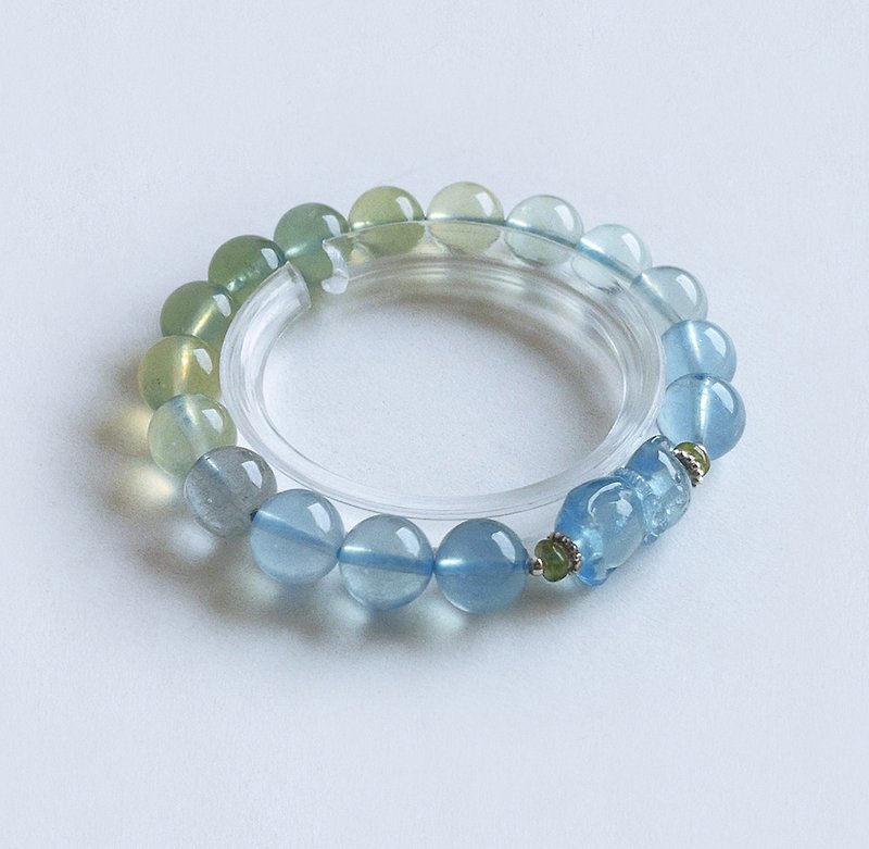 Gemstone series natural mineral aquamarine beryl green tourmaline bracelet - Bracelets - Gemstone Blue