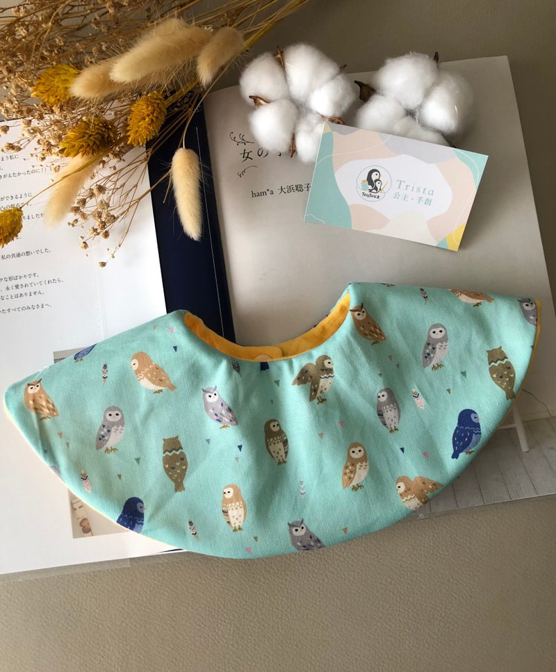 【360 Degree Donut Bib】Cuckoo Owl Korean Cotton Handmade Bib - ผ้ากันเปื้อน - ผ้าฝ้าย/ผ้าลินิน สีน้ำเงิน