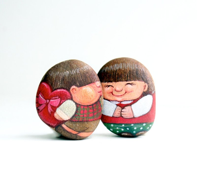 Love couples stone painting. - Other - Stone Red