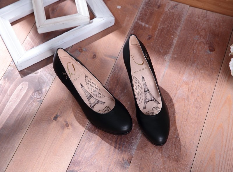 Dora-Classic Black-Plain Round Toe Leather High Heels - รองเท้าส้นสูง - หนังแท้ สีดำ