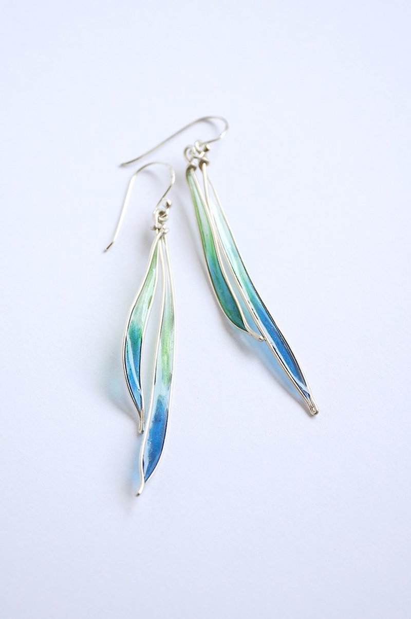 Summer Lotus Long Dangle Earrings/Leaf Ear Hook - Earrings & Clip-ons - Silver Blue