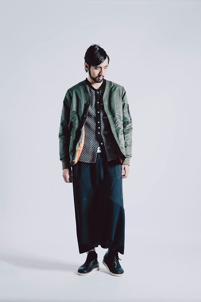 oqLiq - Thread -X pantskirt 武士褲裙 (黑) - 工裝褲/長褲/牛仔褲 - 聚酯纖維 黑色