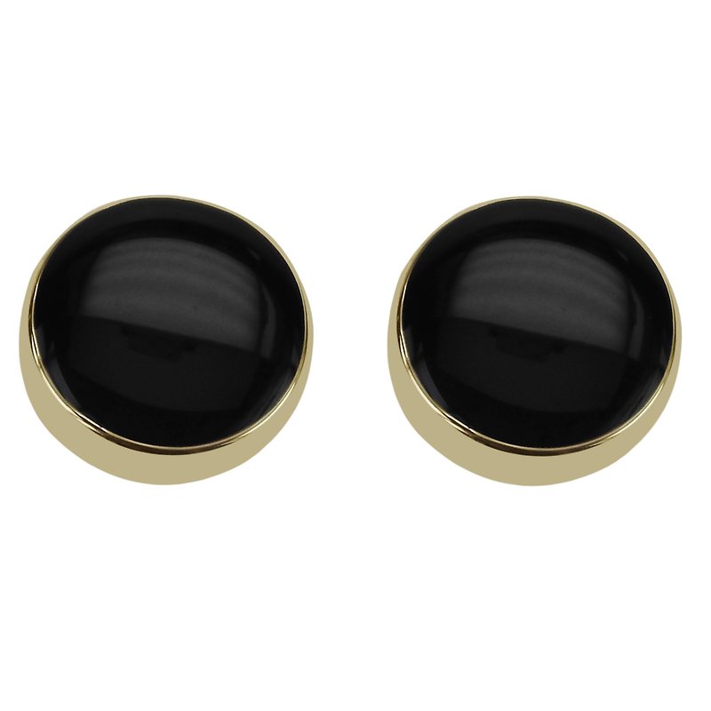 金色圓形黑色琺瑯紐扣蓋 - 袖口鈕 - 其他金屬 黑色