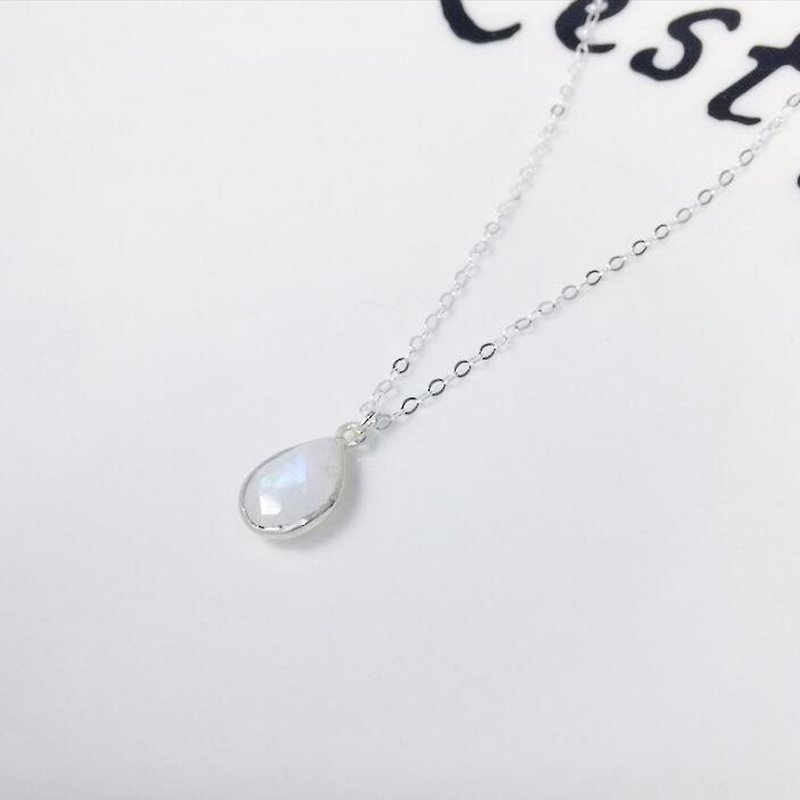 MH Sterling Silver Natural Stone Necklace _ Moonstone - Necklaces - Gemstone White
