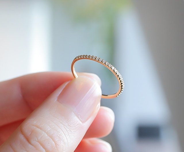 ダイヤモンド リング ハーフ エタニティリング 4月誕生石 10金ホワイトゴールド ハーフエタニティリング ダイヤモンド K18リング 4月誕生石 | iichi