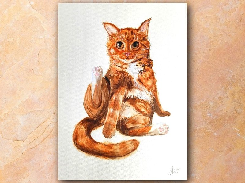 Camel painting original watercolor art pet artwork 21 by 29.7 cm - 海報/掛畫/掛布 - 紙 橘色