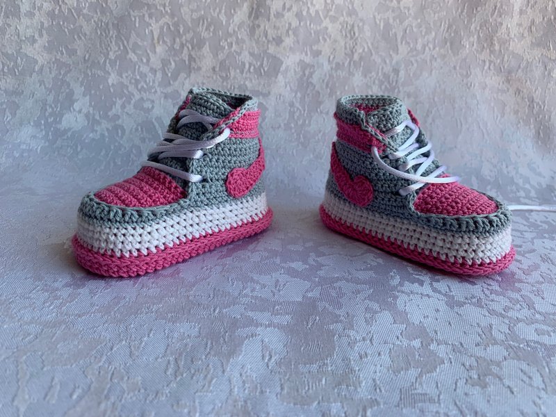 Nike Jordans Baby Booties Sneakers Jordan 1 Crochet Crochet Shoe Shower - 嬰兒鞋/學步鞋 - 棉．麻 粉紅色