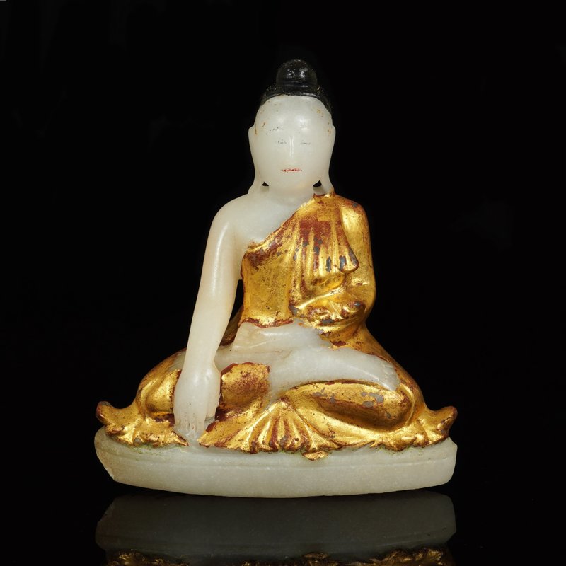 緬甸佛塔聖物-18-19世紀觸地印白玉佛陀 - 其他 - 其他材質 