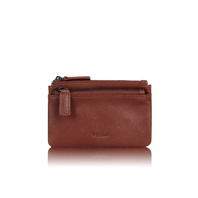 [Free upgrade gift packaging] Resolute double zipper coin purse-brown/VE048W049BR - Coin Purses - Genuine Leather Brown