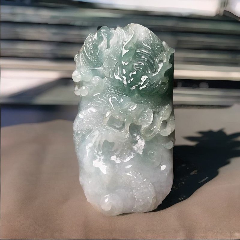 冰種飄花翡翠龍牌 | 天然緬甸玉翡翠A貨 | 送禮 - 其他 - 玉石 綠色