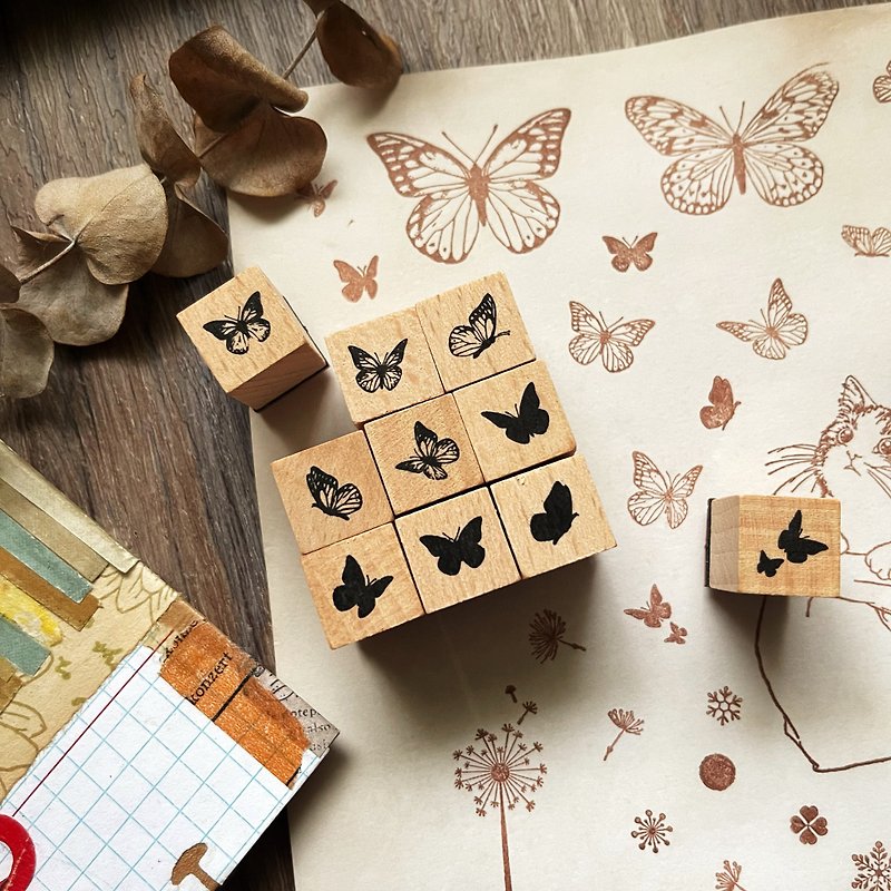 no.116-125 Dancing Butterfly Mini Stamp Reproduce - ตราปั๊ม/สแตมป์/หมึก - ไม้ 