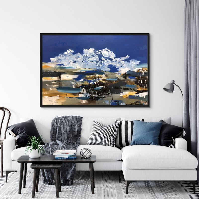 Large Abstract landscape oil painting on canvas Original painting - 壁貼/牆壁裝飾 - 棉．麻 藍色