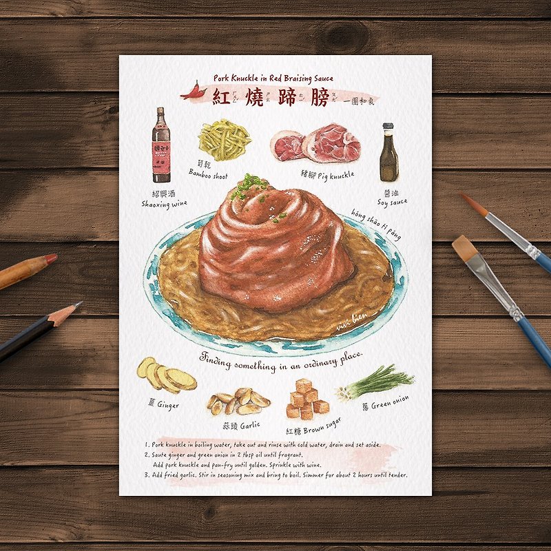 Gourmet Illustration Postcard-Braised Pork Knuckle