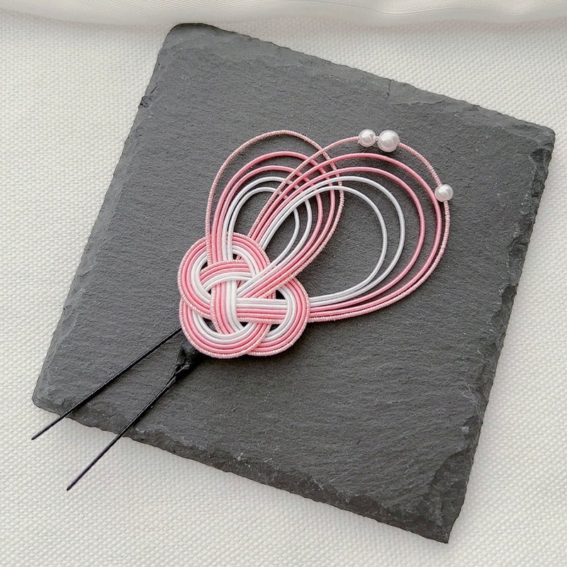 Mizuhiki and pearl U-pin / Pink / Awaji knot Japanese style hair accessory - เครื่องประดับผม - กระดาษ สึชมพู