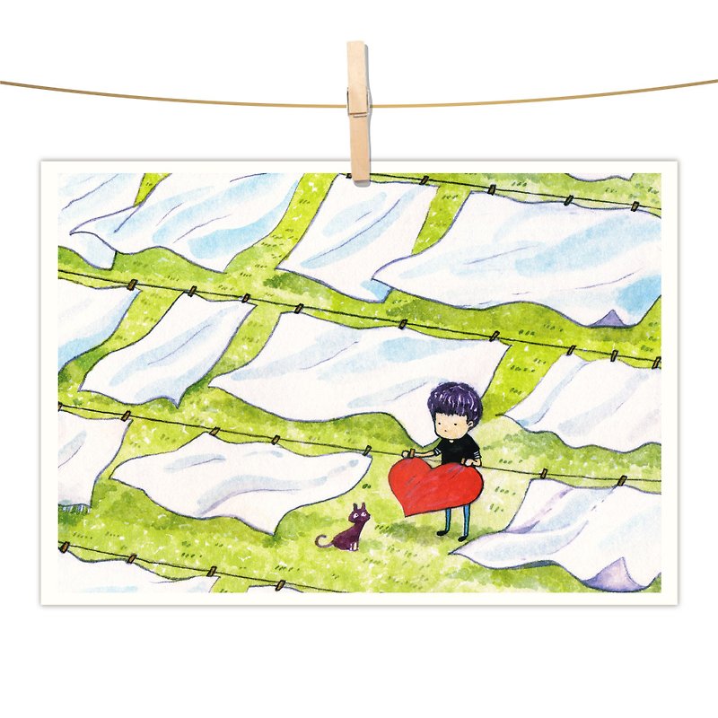 afu水彩イラストポストカード-美しい晴れた日 - カード・はがき - 紙 グリーン