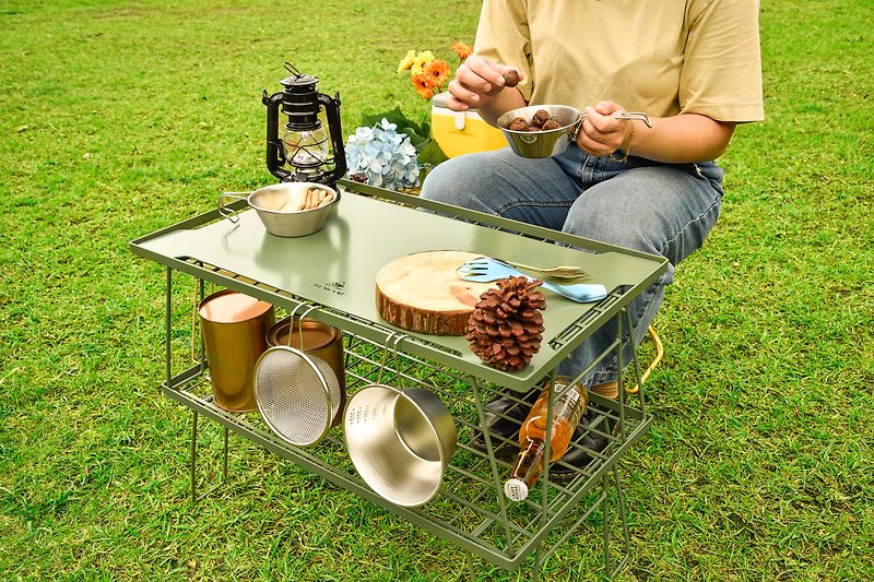Outdoor Folding BBQ Mesh Table Set - ชุดเดินป่า - อลูมิเนียมอัลลอยด์ สีกากี
