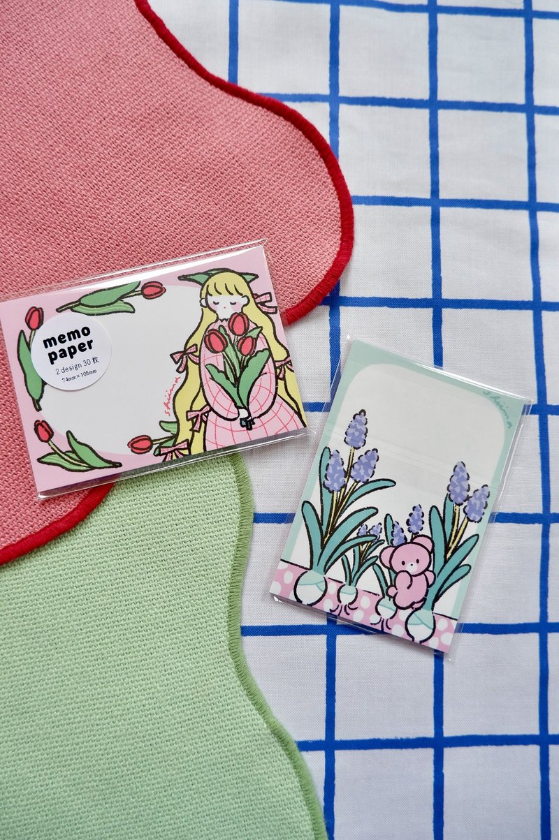 メモ用紙　memo paper【Spring flowers】チューリップandムスカリver - 筆記本/手帳 - 紙 