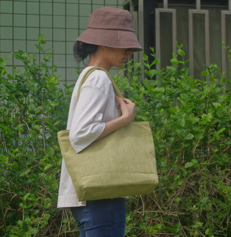 Pure28 customized absolute value ----- classic tote bag linen yellow and green - กระเป๋าแมสเซนเจอร์ - ผ้าฝ้าย/ผ้าลินิน 
