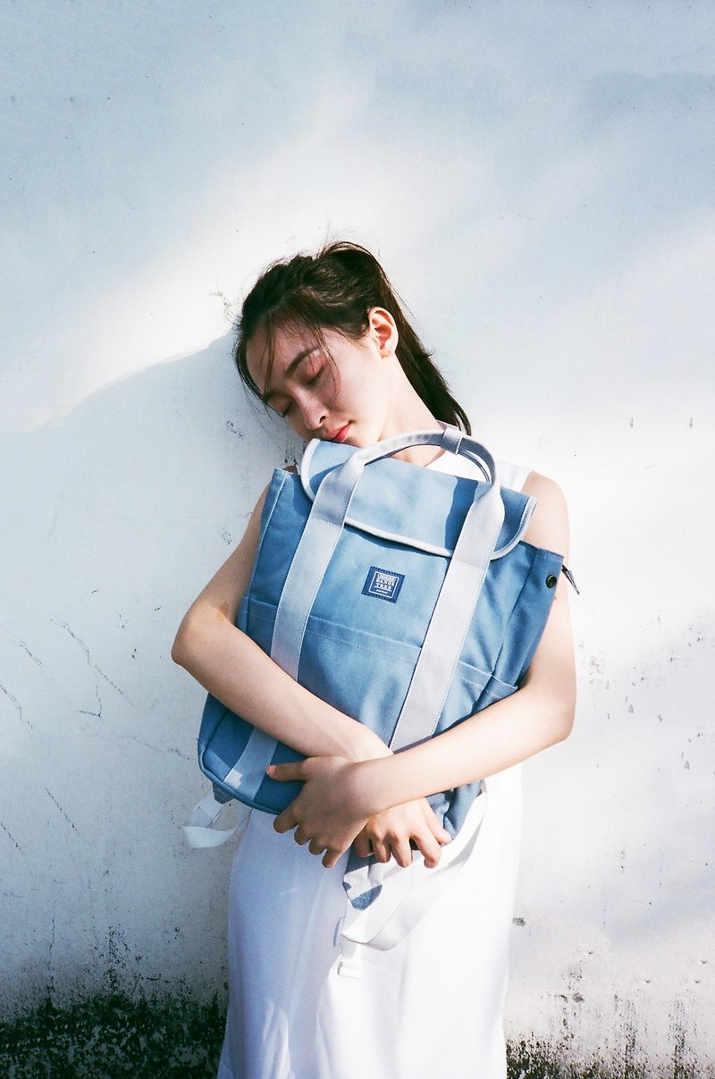 Canvas backpack _ sea blue line (in stock) - Backpacks - Cotton & Hemp Blue