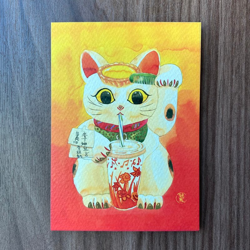 Maneki Neko in Hong Kong postcard - การ์ด/โปสการ์ด - กระดาษ ขาว