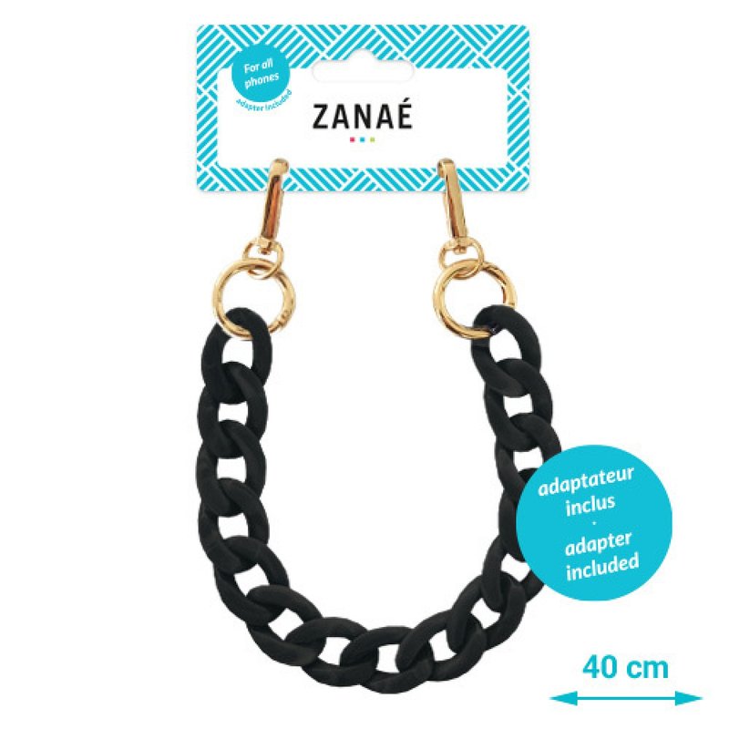 ZANAE autumn style mobile phone wrist chain-carbon black - เชือก/สายคล้อง - อะคริลิค สีดำ