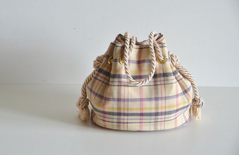 [New Premium] Luigi Colombo Summer Wool Check 2way Marine Bag Candy Color Made in Italy - Handbags & Totes - Cotton & Hemp Khaki