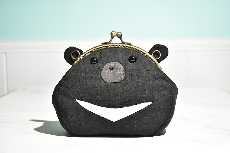 [Taiwan Black Bear] Styling Gold Storage Bag/Cosmetic Bag - กระเป๋าเครื่องสำอาง - ผ้าฝ้าย/ผ้าลินิน สีดำ