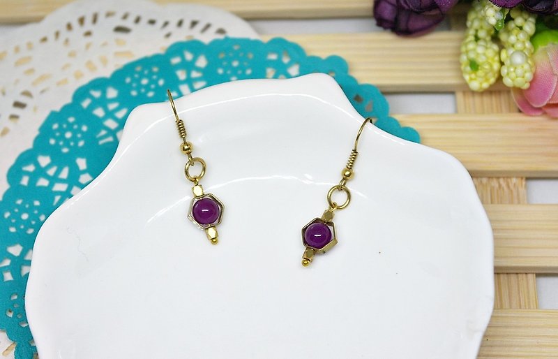 Bronze natural stone * X * purple block - hook earrings