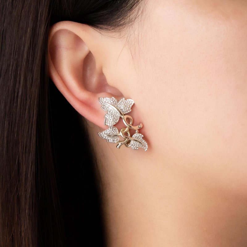 American Sarah Coventry brand 1958 antique PLAIN&FANCY series vine leaf silver Clip-On - ต่างหู - โลหะ สีเงิน