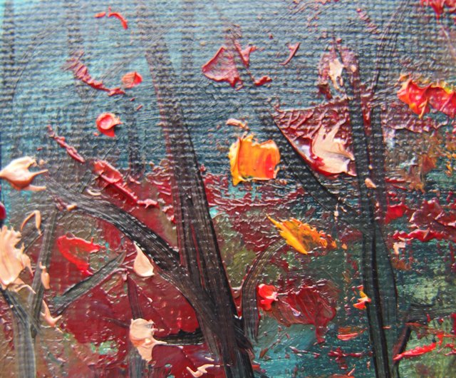 深紅の秋、月の下を歩く孤独な女性限定油絵 - ショップ Contrast